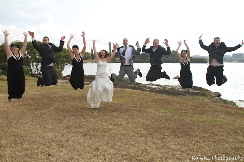 Bridal party jumping - wedding photography sydney